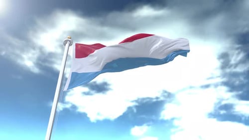 Luxembourg National Flag Waving in Realistic Sky