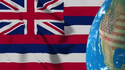 Waving Hawaii Flag and Rotating Earth Globe Animation
