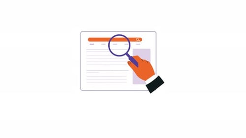 Animated Hand with Magnifying Glass Searching Website