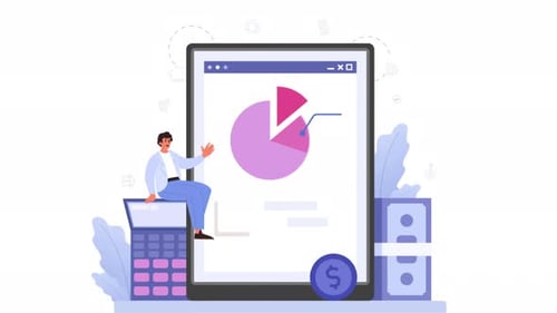 Ein männlicher Geschäftsmann winkt mit der Analyse von Business 4K