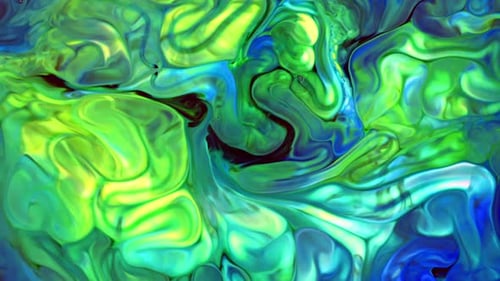 Abstract Ink Swirls of Blue, Green and Yellow