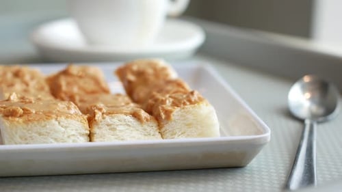 Peanut Butter Toast with a Drink and Spoon