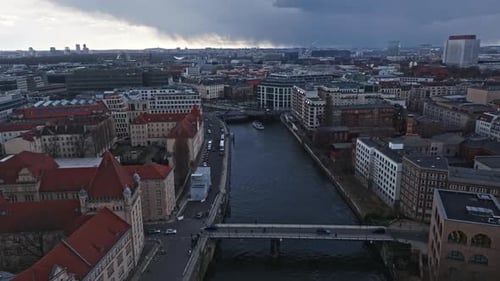 Aerial view of the Spree River , Berlin city centre , Germany.