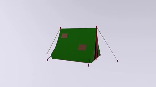 Green Camping Tent on White Background