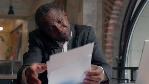 Angry Stressed African American Adult Manager Worker in Office Ethnic Businessman Stress Man