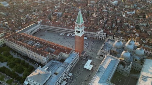 Aerial View of Venice City St Mark's Square Basilica and Doge's Palace Italy
