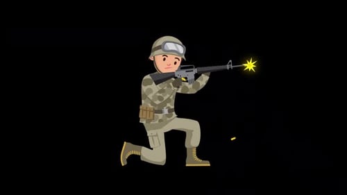 Soldier Shooting In War Alpha Channel