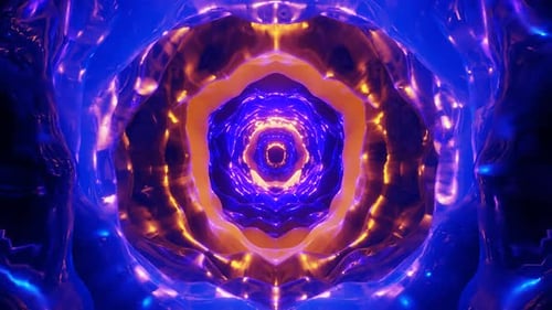 Abstract Purple Blue Orange Glowing Neon Light Tunnel Kaleidoscope Psychedelic Visual Art Design