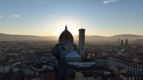 Florence Italy Sunrise Aerial View, Cathedral of Santa Maria