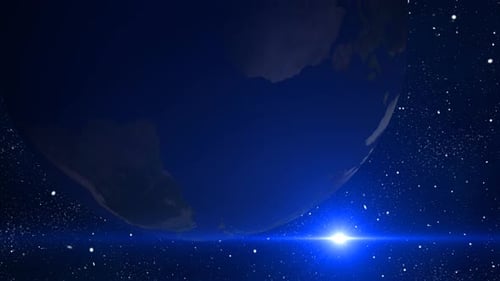 Planet Earth Rotating in Space with Blue Lens Flare