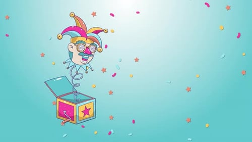 Playful Jester Jack-in-the-Box Animation with Falling Confetti