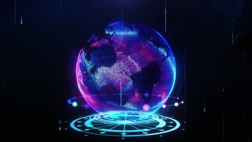 Robot Hand Activates Digital Earth Hologram Reveal