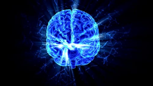 Glowing blue brain with neural connections and radiant light