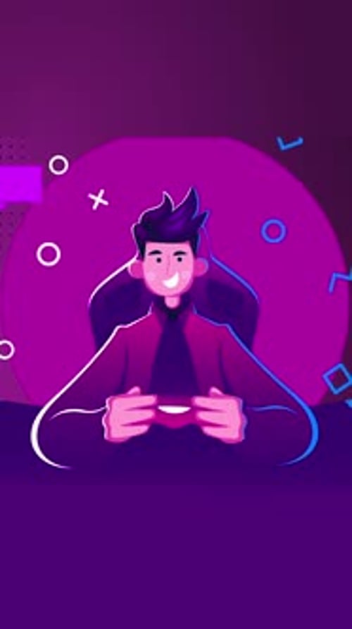 Young Man Playing Console Video Game On Vertical