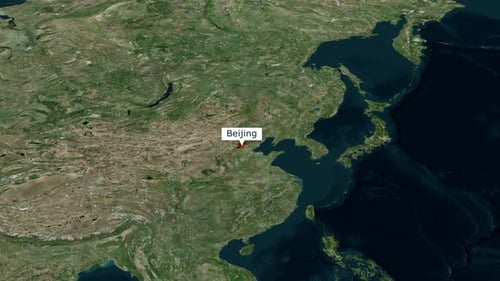 Earth Map Zoom In to Beijing Location Pin Reveal