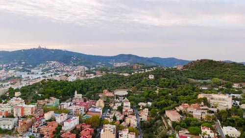 Aerial drone view of Barcelona, Spain. City downtown with residential district, classic architecture