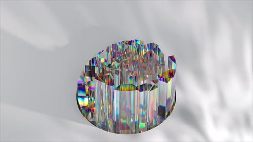 Complex Crystal Structure with Iridescent Surfaces Rotates Fragments Detach and Reattach Showcasing