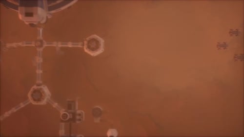 Spaceships Fly Over Futuristic Sci Fi Mars Research Base Facilities
