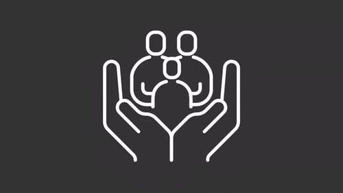 Animated Outline Icon: Hands Protecting People and Family