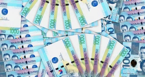 Philippines Peso PHP banknotes in a fan mosaic pattern loop