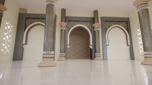 Interior of a mosque with arches and columns