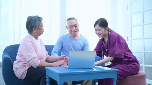 An elderly man in good spirits When informed by the doctor at the hospital of the results