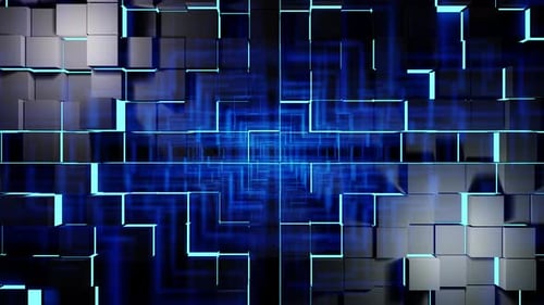 Metal Grey Cubes With Blue Neon With Illumination Vj Loop Background Animation