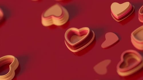 Animation von weißen Herzen, die zufällig auf einer roten Oberfläche erscheinen