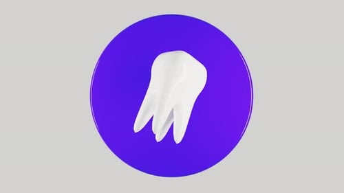 Diente blanqueador que gira en una animación 3D en bucle de podio morado