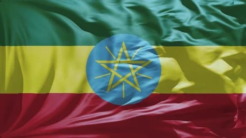 Waving Ethiopian Flag Background Loop with Realistic Fabric Motion