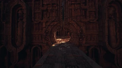 Intricate Sandstone Archway Surrounded By Drifting Ash and Smoke