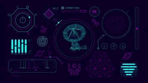 Futuristic HUD Elements with Satellite Connection Data Display