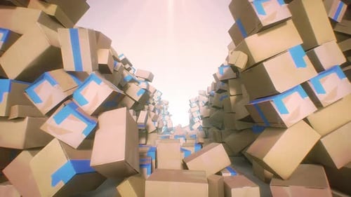 Animated Path Through Cardboard Shipping Boxes