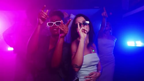 Enthusiastic Young Adults Dancing in a Nightclub