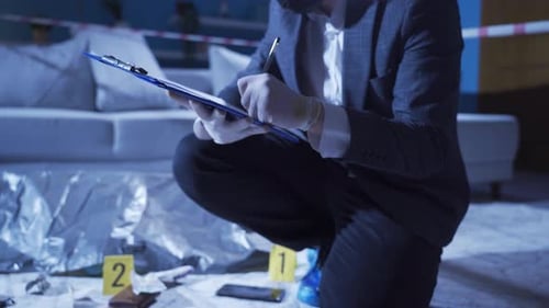 Investigator Taking Notes at Crime Scene