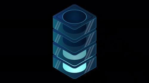 Isometric futuristic server animation. Isometric database or data center. Abstract blockchain
