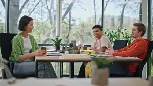 Coworkers Team Communicating Coffee Break Workspace Office Colleagues Talking
