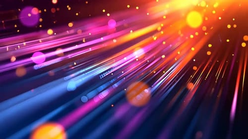 Dynamischer, lebendiger abstrakter Hintergrund mit Lichtstreifen und Partikeln