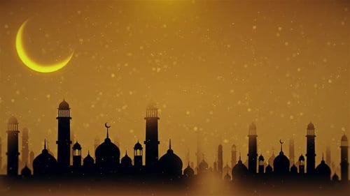 Arabic for Ramadan Kareem Islamic Arabian Traditional Lanterns Crescent and Stars Background