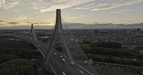 Toyota Japan Aerial v2 low flyover Doaicho capturing traffic on cable-stayed Arrows bridge, spans th