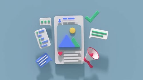 Social media and digital marketing concept. Cartoony minimal 3D render animation