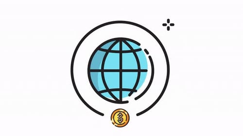 Animated Global Finance Icon with Orbiting Dollar Coin