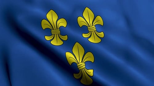 Waving Blue Flag with Golden Fleur-de-Lis Emblem