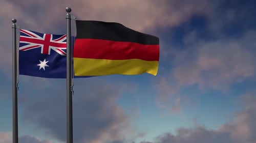 Waving Australian and German Flags Motion Background