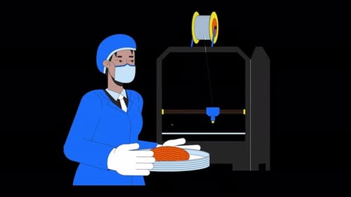 Scientist 3D Printing Lab-Grown Meat Animation