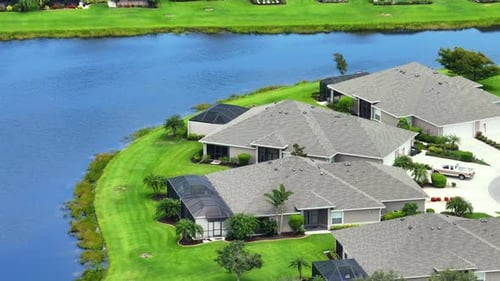 Rich Neighborhood with Expensive Residential Homes in Southwest Florida Wealthy Waterfront Suburban