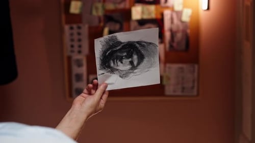 Vertical Video Close Up in the Detective's Office Middleaged Investigator in a Shirt and Tie