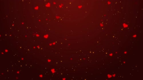 Romantic Red Hearts and Golden Sparkles Shimmering Background Loop