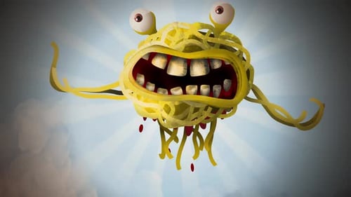 créature spaghetti volante avec une bouche géante dans le ciel