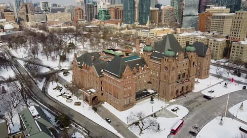 Aerial winter view of the Legislative Assembly of Ontario 4K